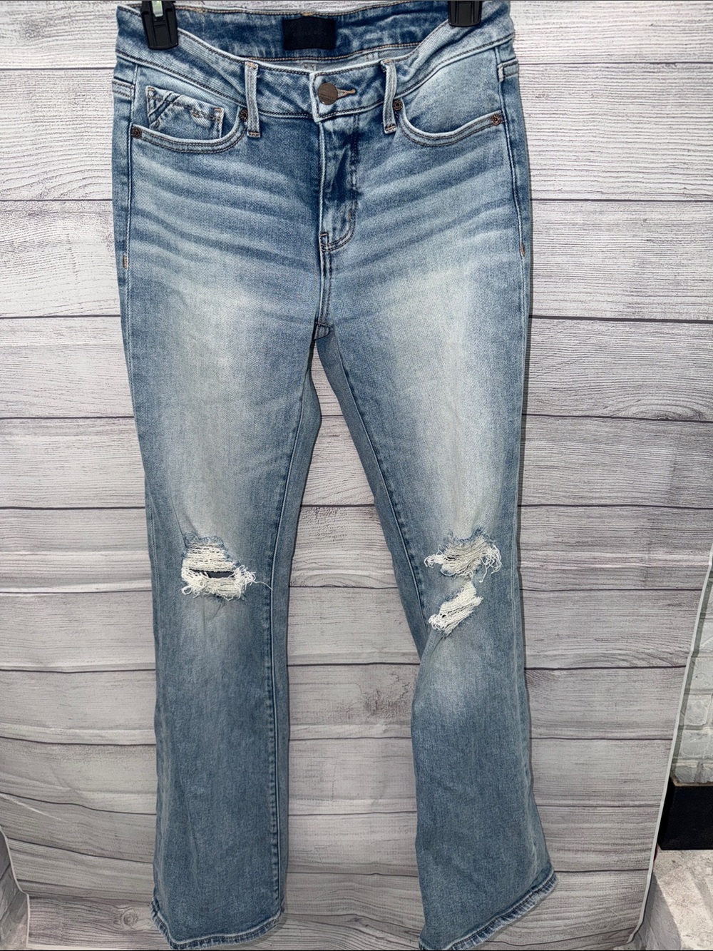 Buckle Black Light Blue Distressed Boot Cut Jeans 👖 💙🩵🤍